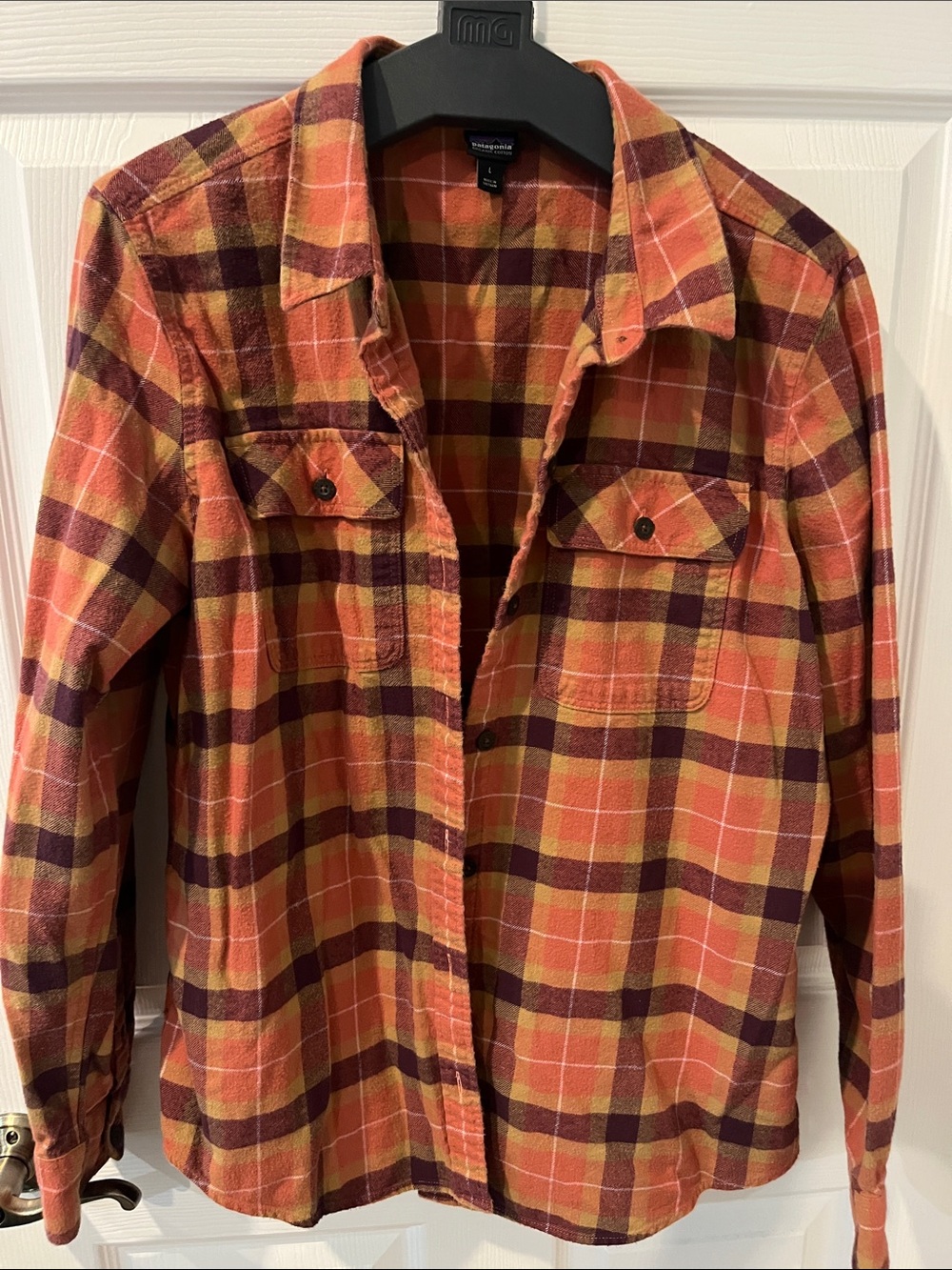 Patagonia Plaid Flannel Shirt in Orange, Burgundy & Yellow